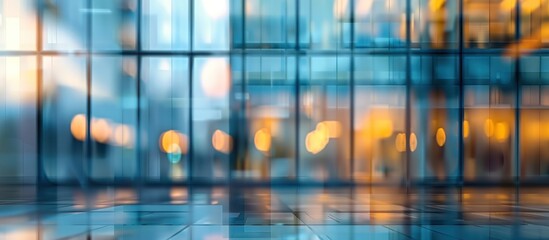 Blurred corporate business office building with windows reflection background. AI generated image - obrazy, fototapety, plakaty