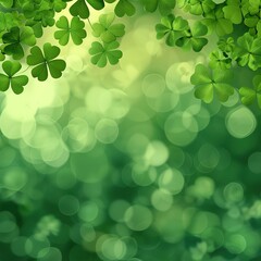 Fototapeta na wymiar illustration of green blurry clover leaves background ai generated