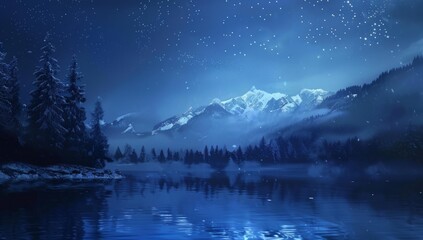 Fototapeta na wymiar lake in dark night with blue sky Generative AI