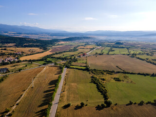 Aerial view of Razlog Valley near town of Bansko, Bulgaria