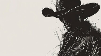 drawing of a cowboy with hat on white background - obrazy, fototapety, plakaty