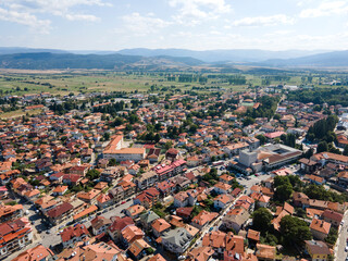 Fototapeta na wymiar Aerial view of famous ski resort of Bansko, Bulgaria