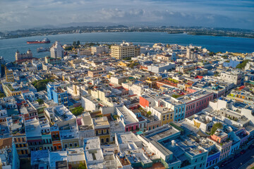 Fototapeta na wymiar Aerial View of Old San Juan and its many Colorful Buildings