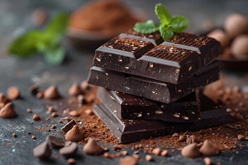Foto op Aluminium view of Dark Chocolate Pieces Background  © A2Z AI 
