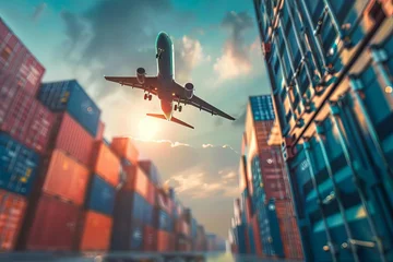 Foto op Aluminium Cargo airplane flying high in the sky Efficiently transporting goods across continents Symbolizing global trade and logistics. © Lucija