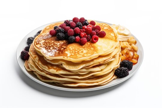 Prompt Pancake Platter , white background, fast food.