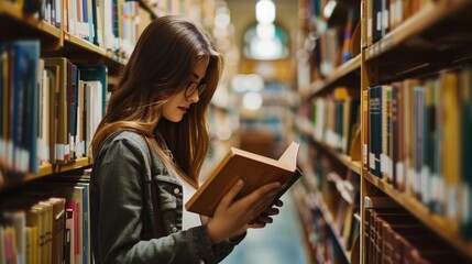 Reading book in library