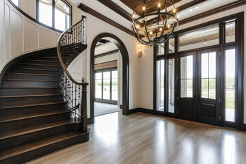 Grand Foyer With Staircase and Chandelier