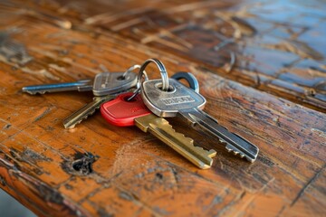 Concept of starting a new life With keys on a table symbolizing the acquisition of a new home or the beginning of a new chapter.