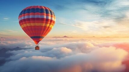 Fototapeta na wymiar View of a hot air balloon tourist attraction in a clear blue sky