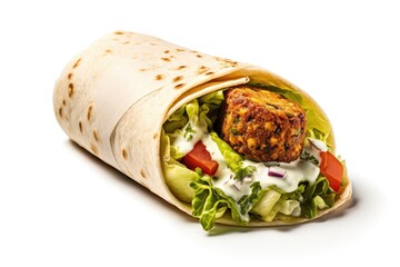 Flashy Falafel Wrap , white background, fast food.
