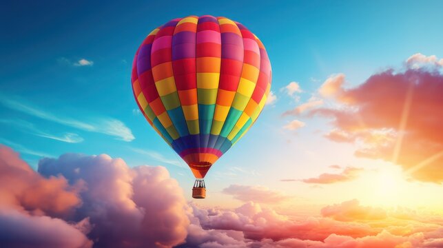 View of a hot air balloon tourist attraction in a clear blue sky