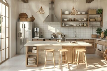 Cozy minimalist scandinavian kitchen design with natural light Featuring sleek lines Wooden accents And modern appliances