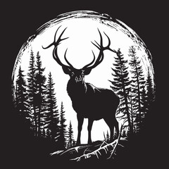 Silhouette of a Majestic Elk: A Striking Vector Illustration for Nature Enthusiasts