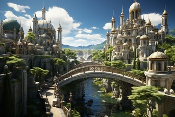 a castle with a bridge over a river in front of it - Powered by Adobe