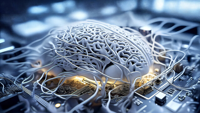 Artificial Intelligence, K&uuml;nstliche Intelligenz Gehirn auf CPU, AI, KI, 
