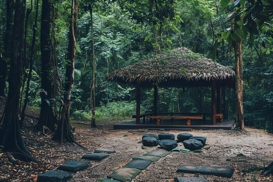 Digital detox retreat in a secluded natural setting Focusing on mindfulness Yoga And disconnecting from technology for mental well-being.