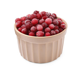 Frozen red cranberries in bowl isolated on white