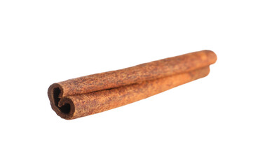 One aromatic cinnamon stick isolated on white