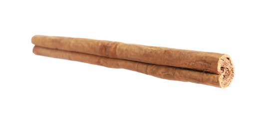 One aromatic cinnamon stick isolated on white