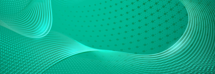 Abstract background made of halftone dots and thin curved lines in turquoise colors