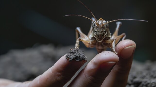 Crickets, flying insects in Thailand Lives in the basement with big hands to dig the dirt.