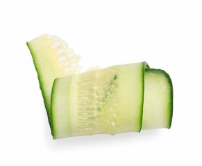 Slice of fresh cucumber isolated on white, top view