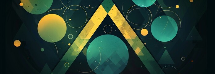 a triangular background with green, blue and yellow circles Generative AI - obrazy, fototapety, plakaty