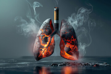 As result of smoking cigarettes, harmful smoke can damage lungs a cause disease AI Generation - obrazy, fototapety, plakaty