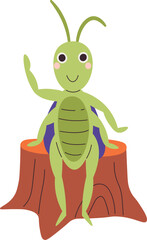 Grasshopper Sitting On Stump