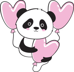 Panda With Balloons Doodle