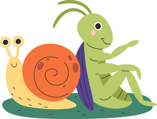 Grasshopper And Snail Friends