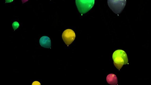Multi-Colored Air Balloons Flying from Bottom to Top - Loop Animation with Transparent Background and Alpha Channel