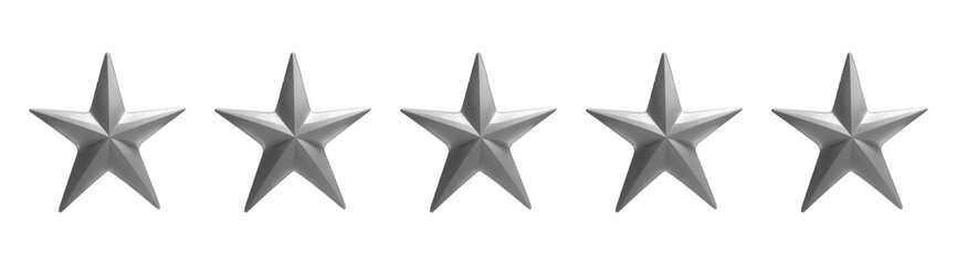 Avaliação 0 Estrelas. Cinco estrelas acinzentada em formato 3d isoladas em fundo transparente. - obrazy, fototapety, plakaty