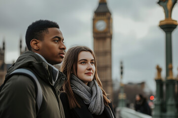 Young couple in the London - obrazy, fototapety, plakaty