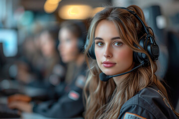 Portrait of a young woman dispatcher in the control room