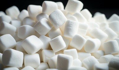 Fototapeta na wymiar White marshmallows on a black background. Shallow depth of field.