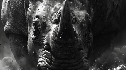 rhinoceros in black and white