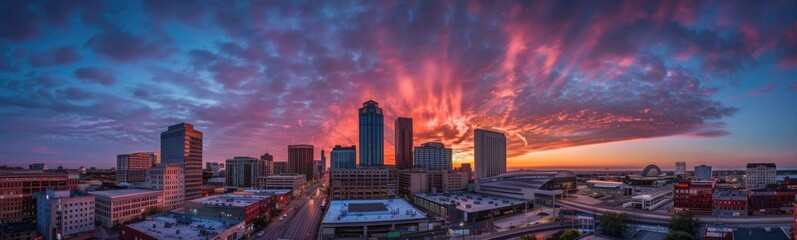Obraz premium City skyline at sunset . Banner