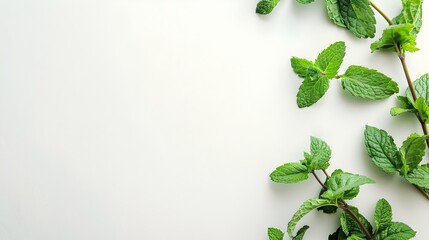 Fresh Organic Mint Leaves Minimalistic Background (Generative AI)