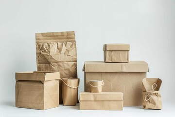 Stack of eco-friendly Reusable packaging options Showcasing various sizes Isolated on white. sustainability concept for shipping