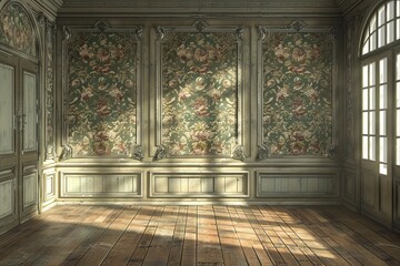 Old room with baroque wallpaper.