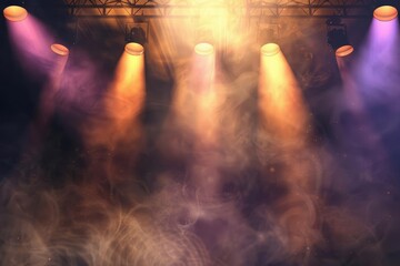 Illuminated concert stage with vibrant spotlights and smoke effects. a dynamic and atmospheric...