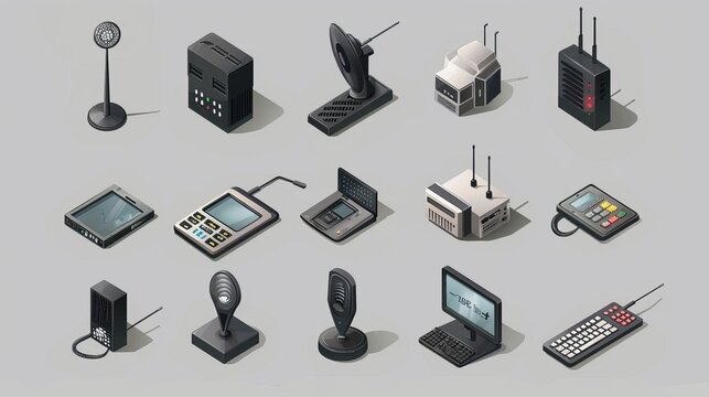 An icon set representing wireless communications