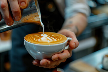 Latte Art by Professional Barista - Cafe Aesthetics Stock Image