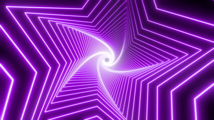 Endless loop of a neon purple light star shape tunnel animation