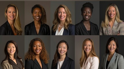 A collection of professional headshots featuring women in business attire, ideal for corporate profiles and personal branding.