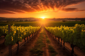 Fototapeta premium Sunset over vineyards in South Moravia, Czech Republic.