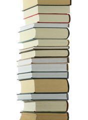 Stack of many different books isolated on white