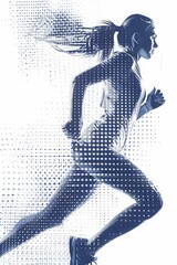 Young Woman Runner Halftone Dot Pattern on a White Background 